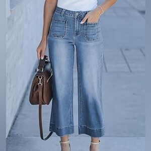 luvamia Wide Leg  crop Jeans with patch pocket new with tags size XL